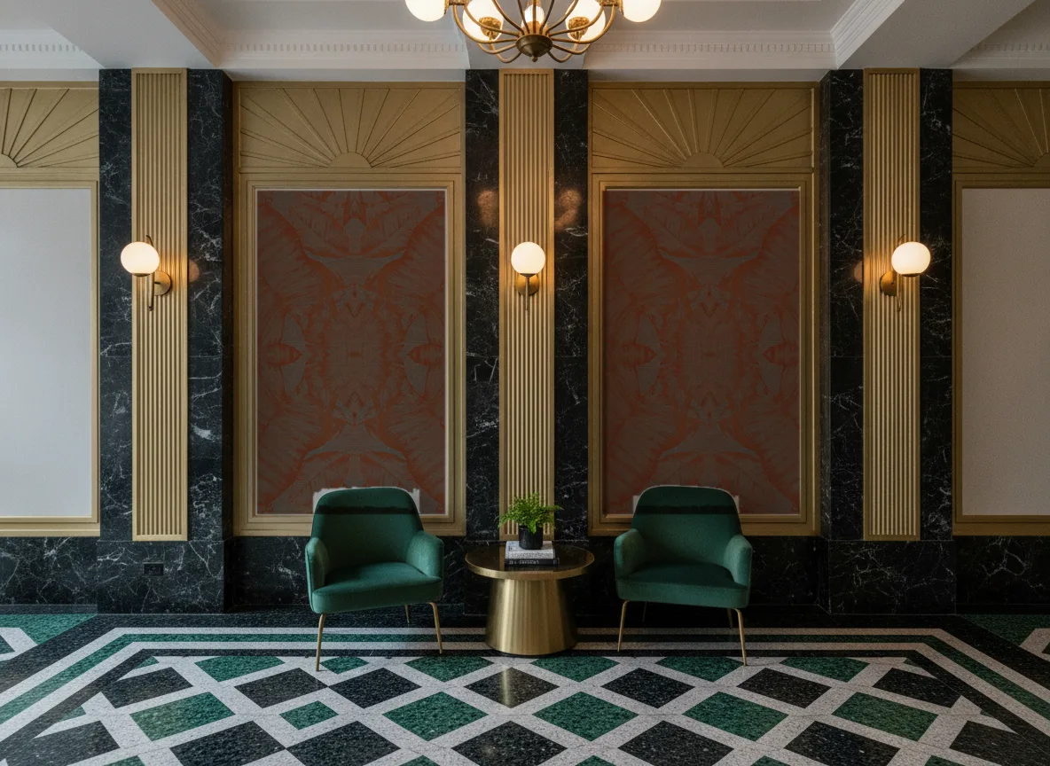 Hoja Escambray — Lobby art deco — kwatery między mosiężnymi pilastrami