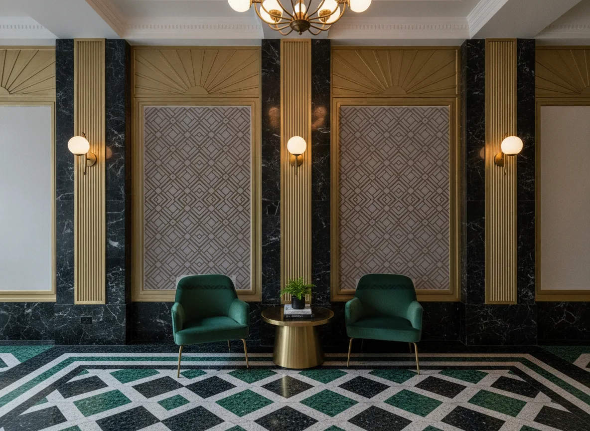 Kheops — Lobby art deco — kwatery między mosiężnymi pilastrami