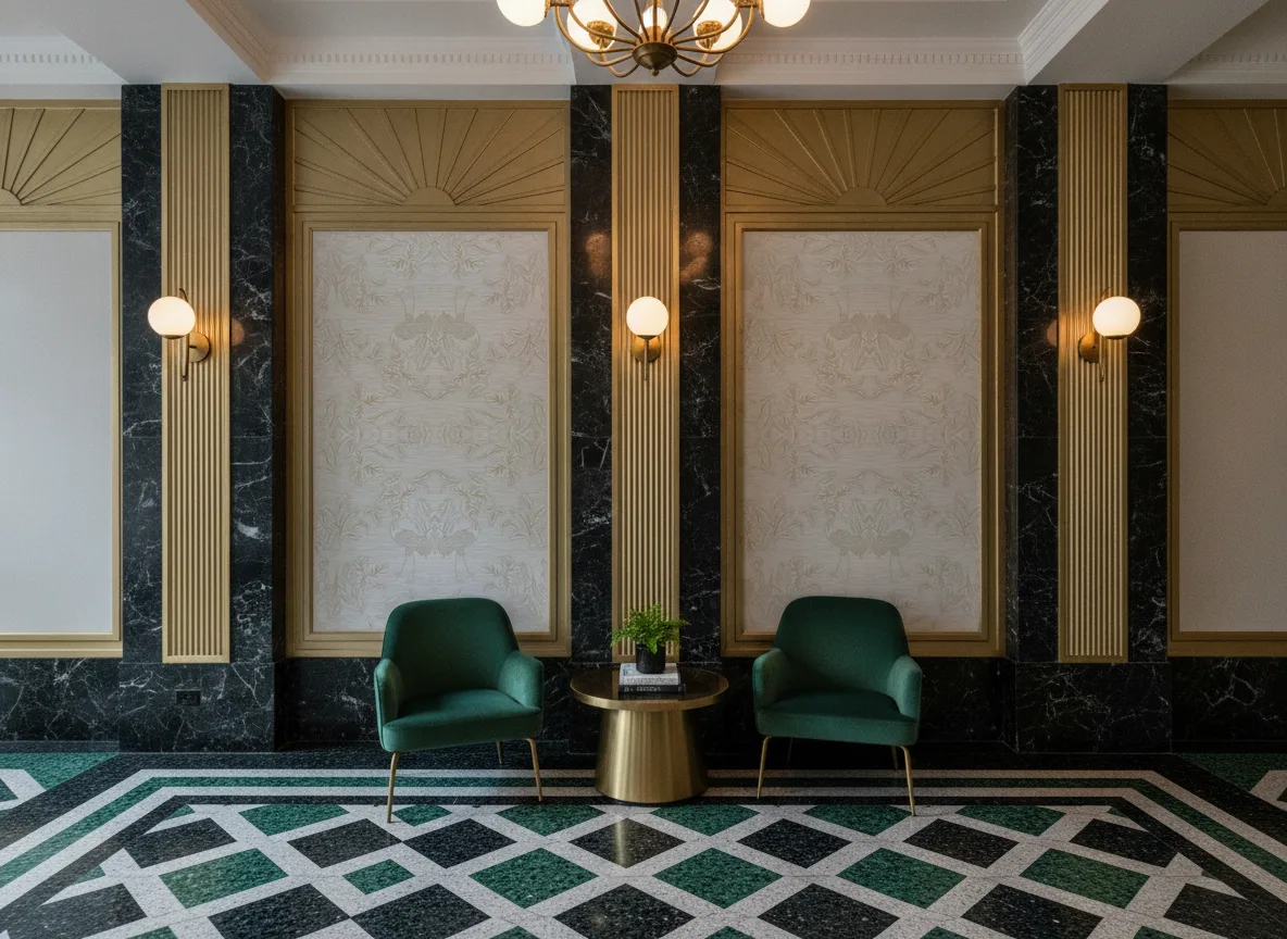 Mirador L'Ile Aux Oiseaux — Lobby art deco — kwatery między mosiężnymi pilastrami