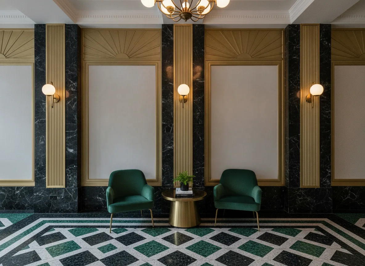 Concept Tynk — Lobby art deco — kwatery między mosiężnymi pilastrami