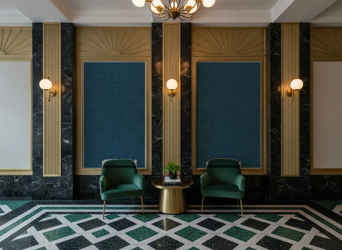 SlimBox — Lobby art deco — kwatery między mosiężnymi pilastrami
