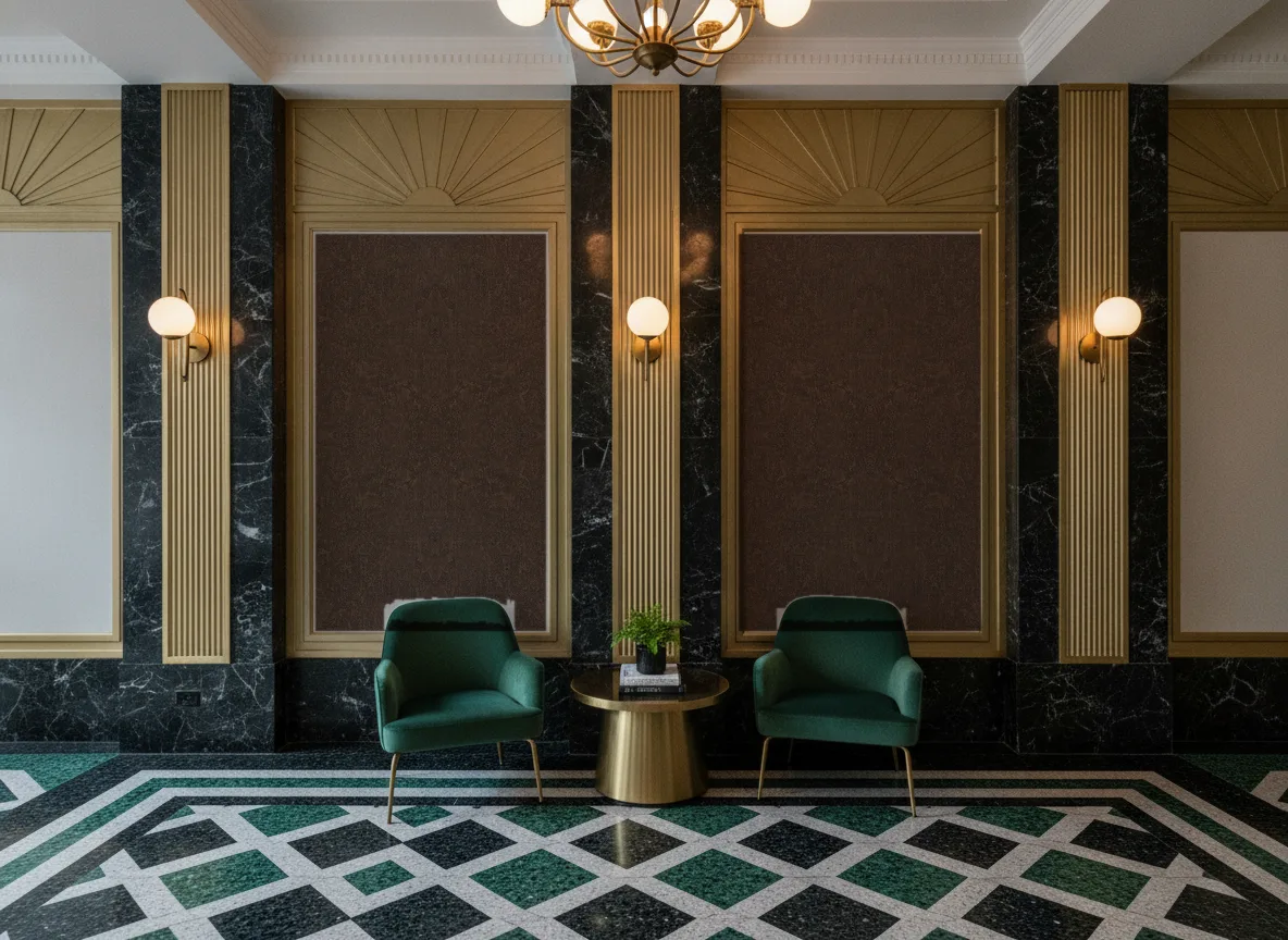 Tapeta obiektowa Bruce W15 — Lobby art deco — kwatery między mosiężnymi pilastrami