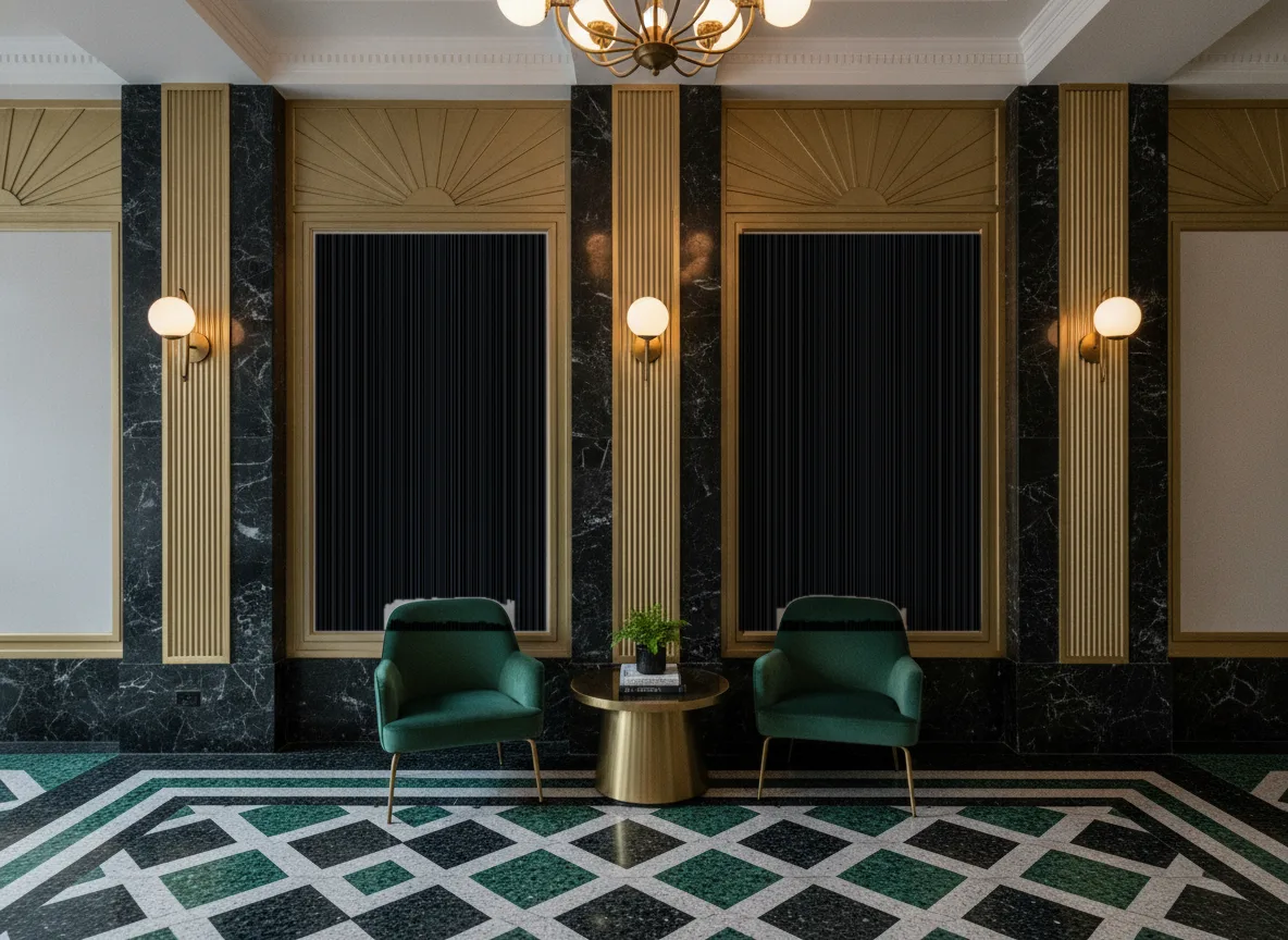 Tapeta obiektowa Harry W01 — Lobby art deco — kwatery między mosiężnymi pilastrami