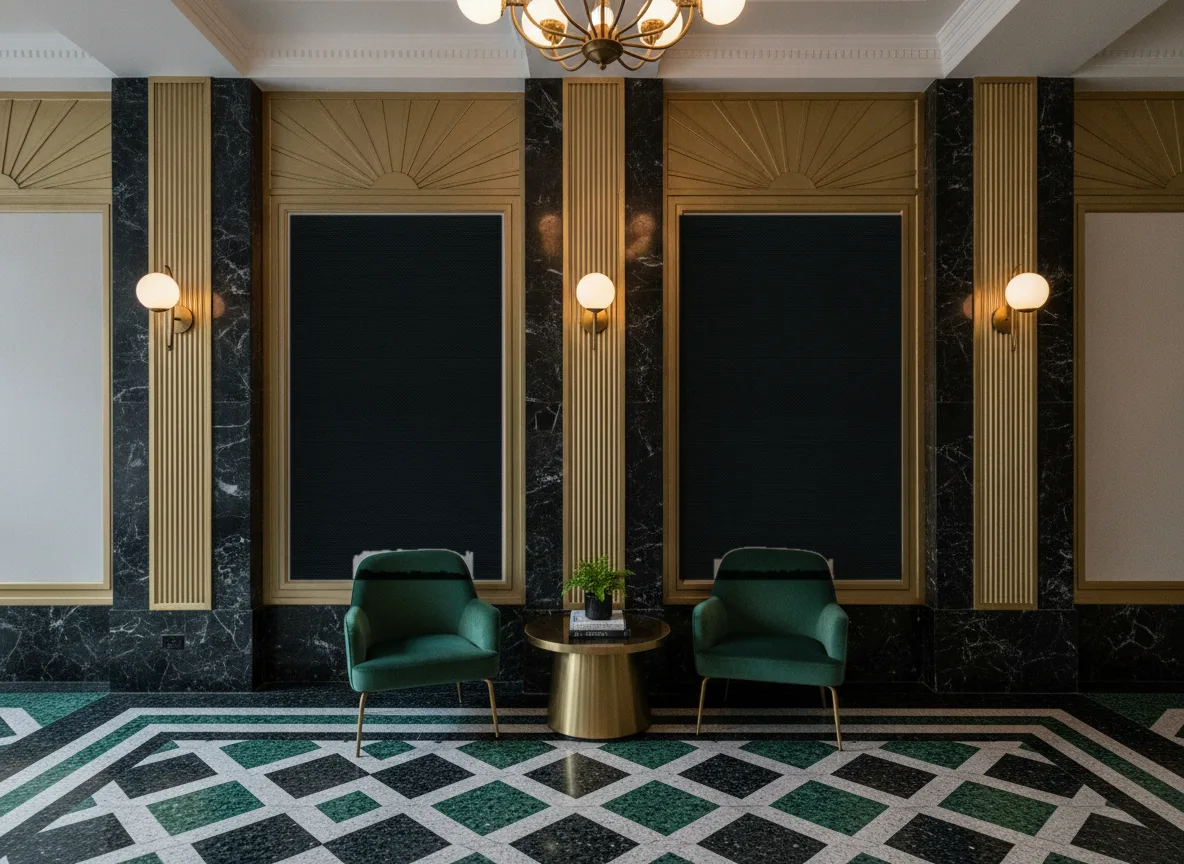 Tapeta obiektowa Ralph W47 — Lobby art deco — kwatery między mosiężnymi pilastrami
