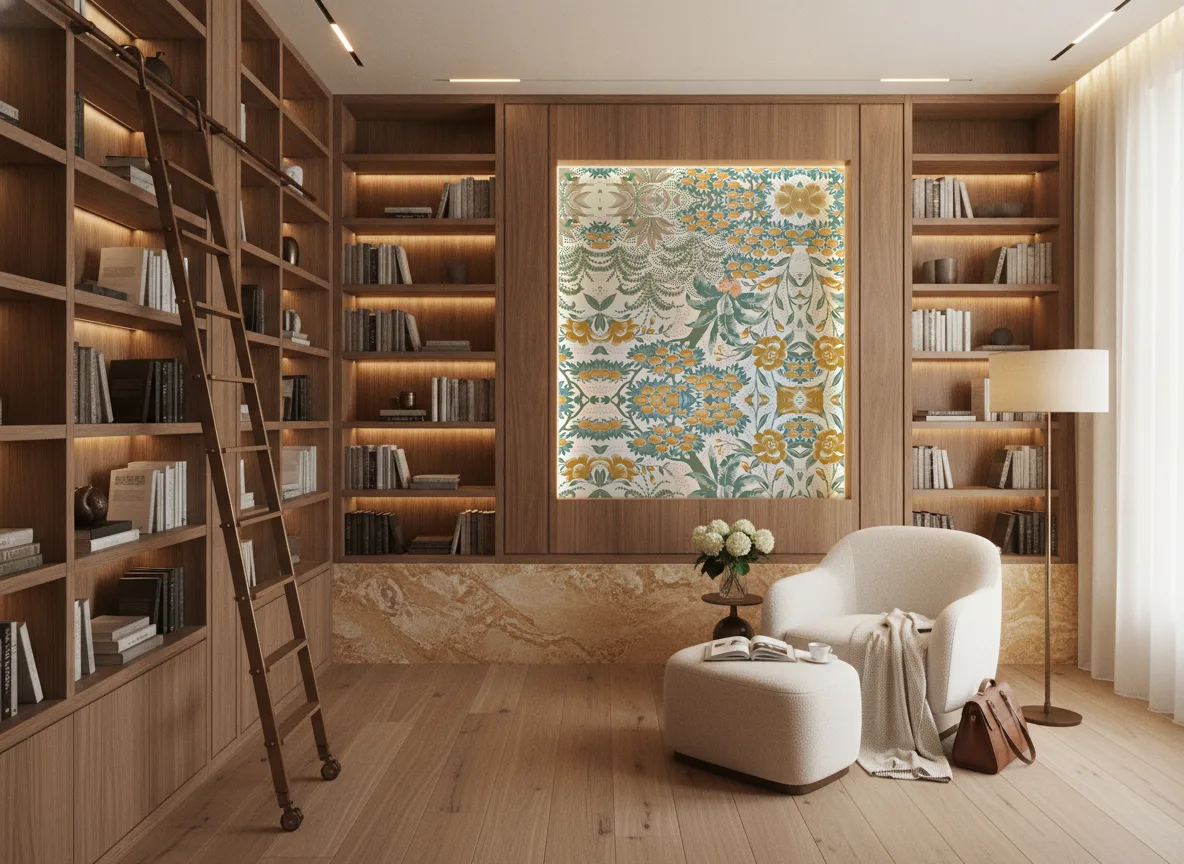 Alba Ete Indien — Biblioteka — podświetlone pole między regałami