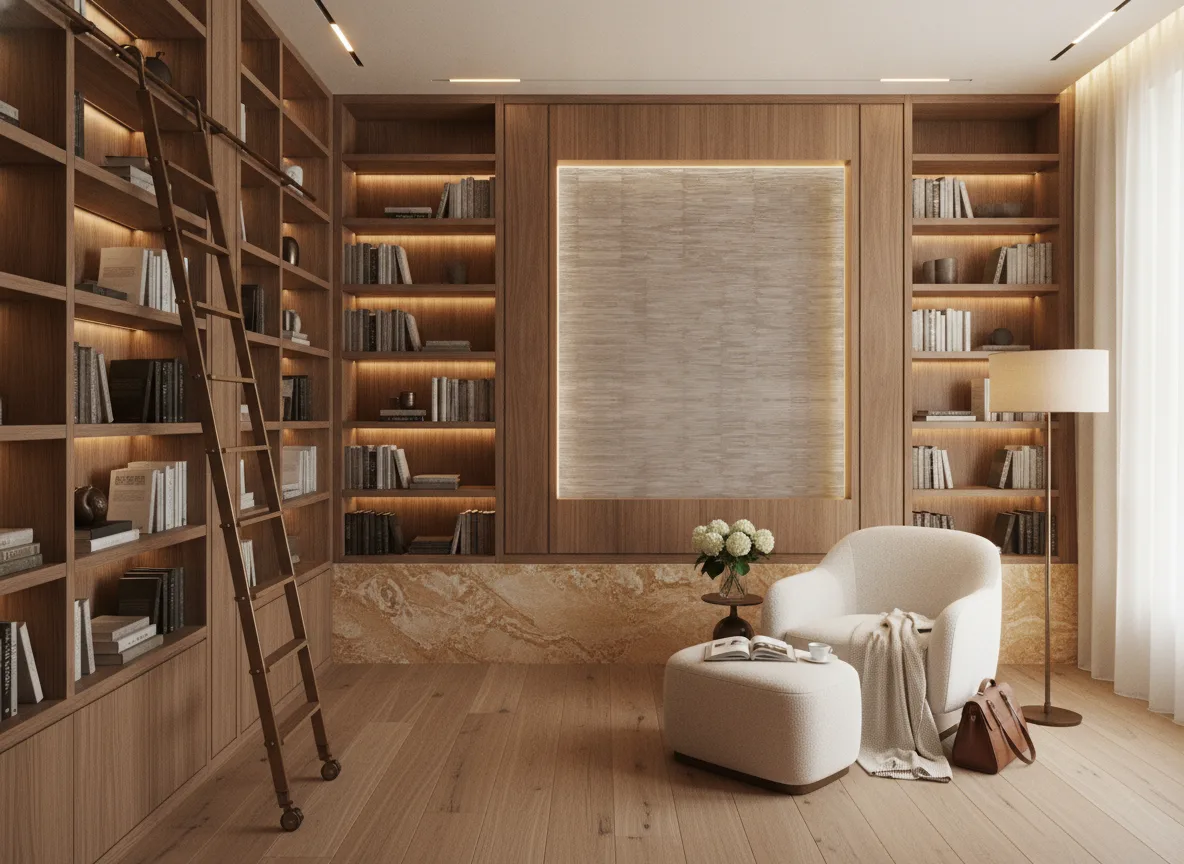 Alchemilla Feroe — Biblioteka — podświetlone pole między regałami