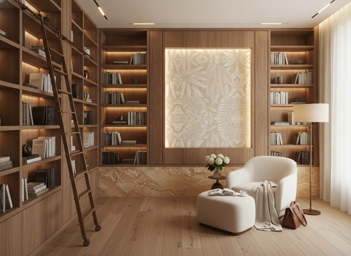 Aloes — Biblioteka — podświetlone pole między regałami