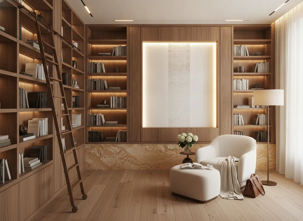 Come — Biblioteka — podświetlone pole między regałami