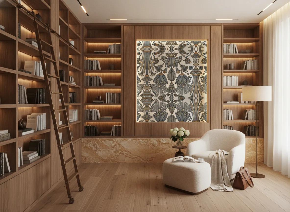 Denderah — Biblioteka — podświetlone pole między regałami