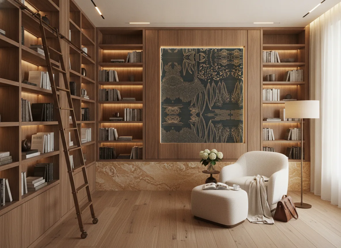 Hasu — Biblioteka — podświetlone pole między regałami