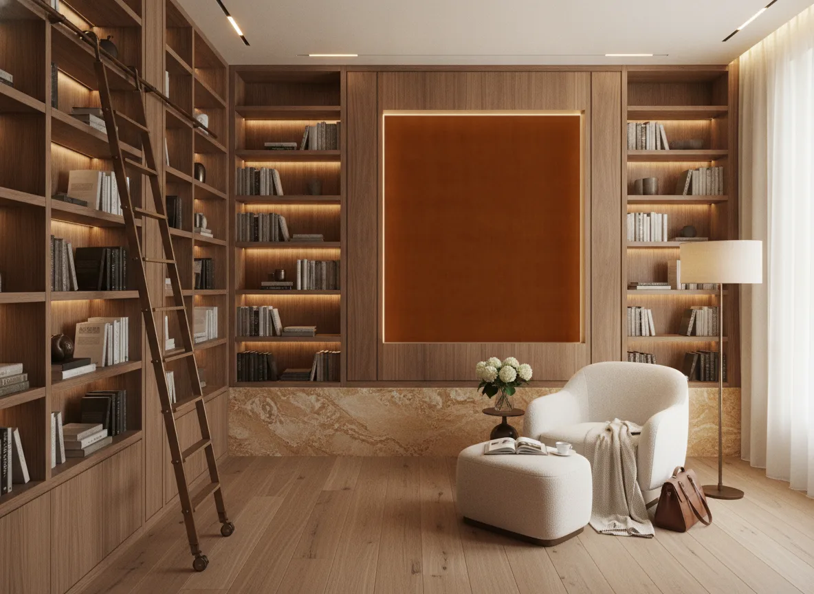 Hestia — Biblioteka — podświetlone pole między regałami