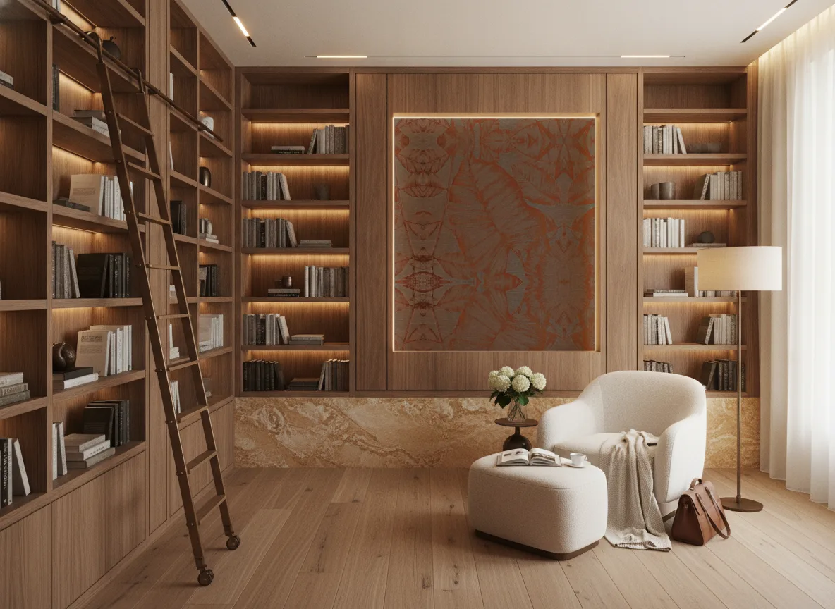 Hoja Escambray — Biblioteka — podświetlone pole między regałami