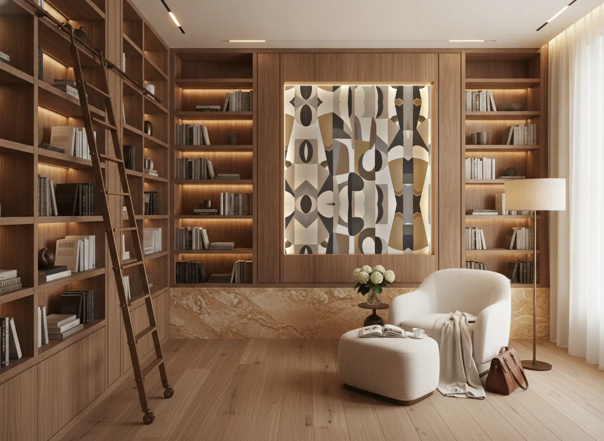L'Atelier — Biblioteka — podświetlone pole między regałami