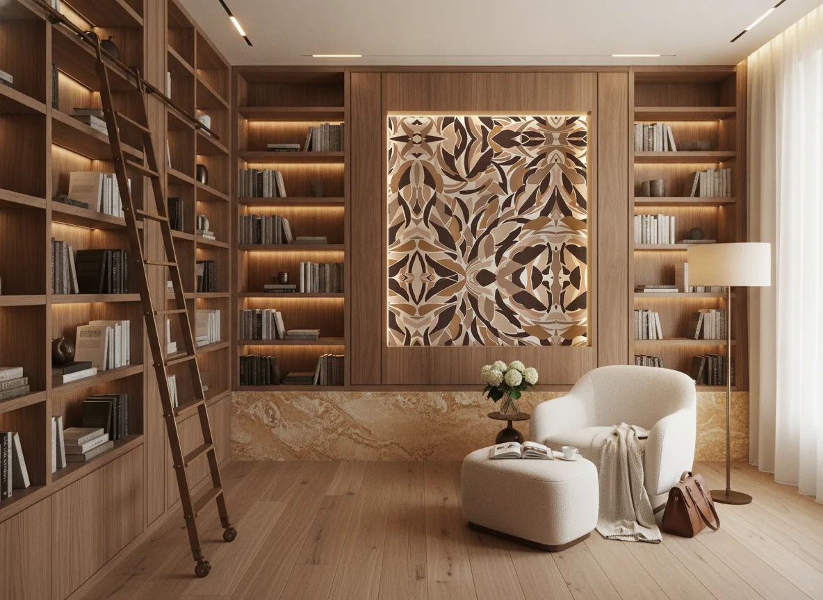 L'Atelier — Biblioteka — podświetlone pole między regałami