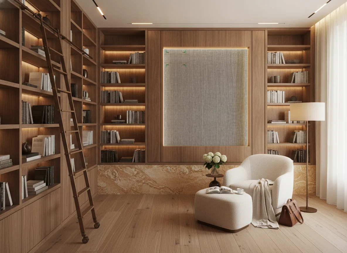 Linon Linessence — Biblioteka — podświetlone pole między regałami