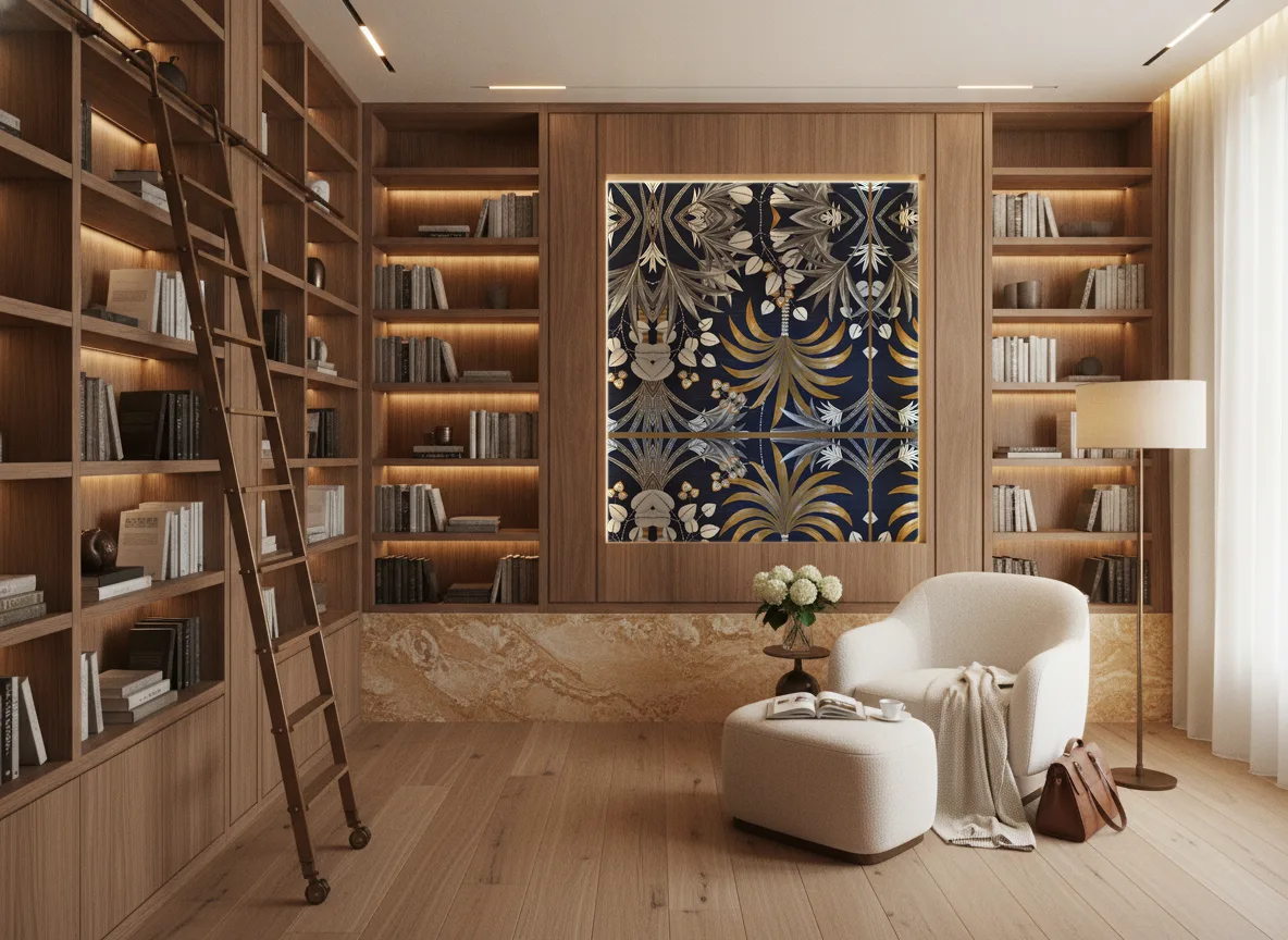 Mirissa — Biblioteka — podświetlone pole między regałami