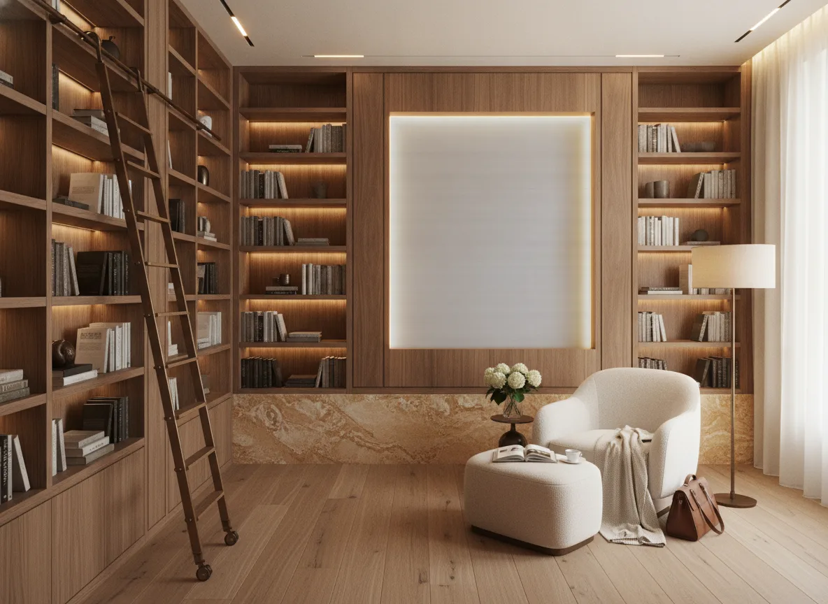 Mori La Soie — Biblioteka — podświetlone pole między regałami