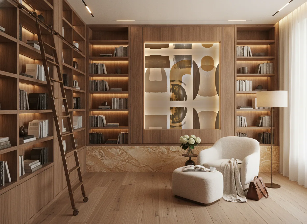 Papunya — Biblioteka — podświetlone pole między regałami