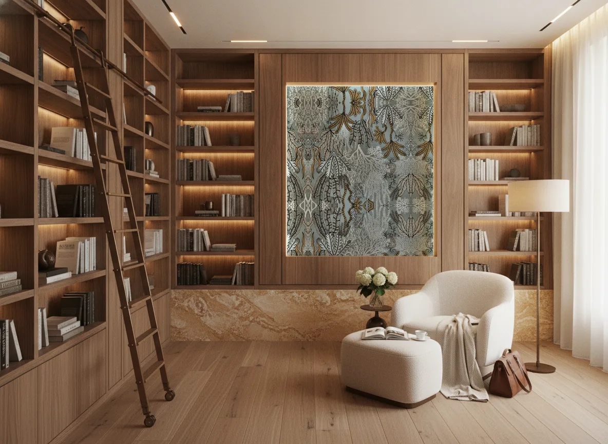 Posidonie — Biblioteka — podświetlone pole między regałami