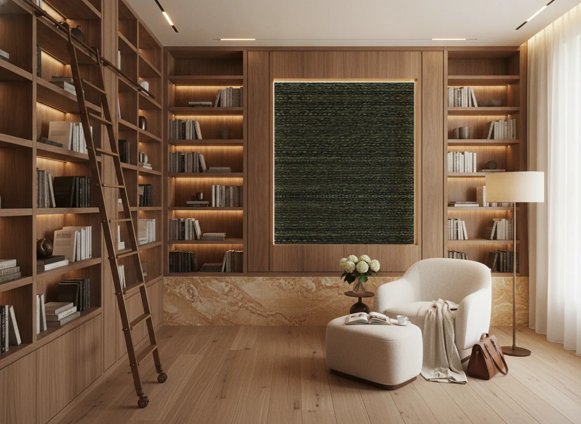 Saba Escambray — Biblioteka — podświetlone pole między regałami