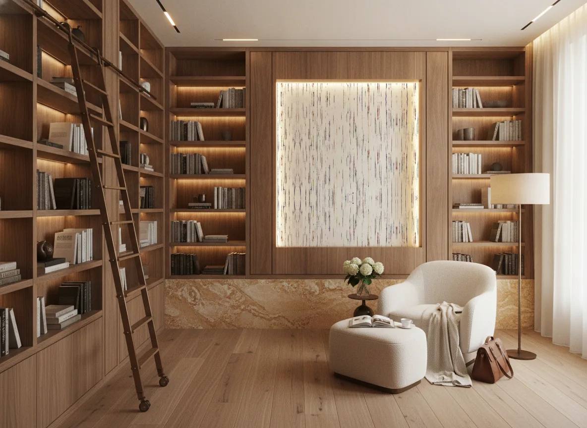 Sequoia Escambray — Biblioteka — podświetlone pole między regałami