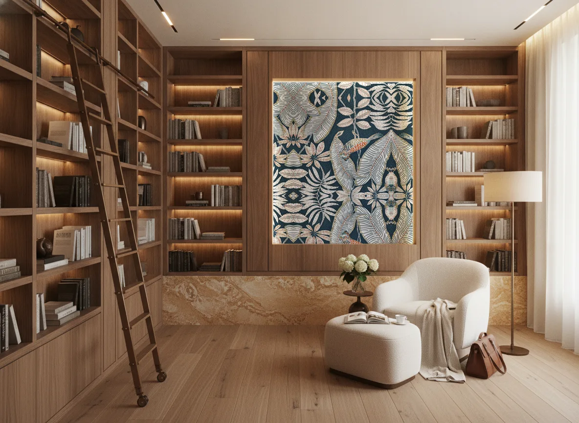 Sibia — Biblioteka — podświetlone pole między regałami