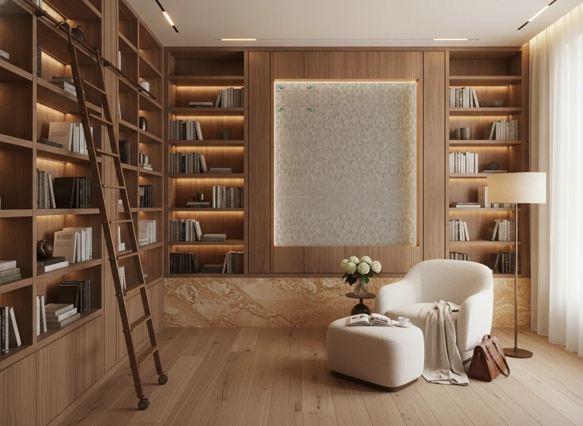 Tiznit Mansour — Biblioteka — podświetlone pole między regałami