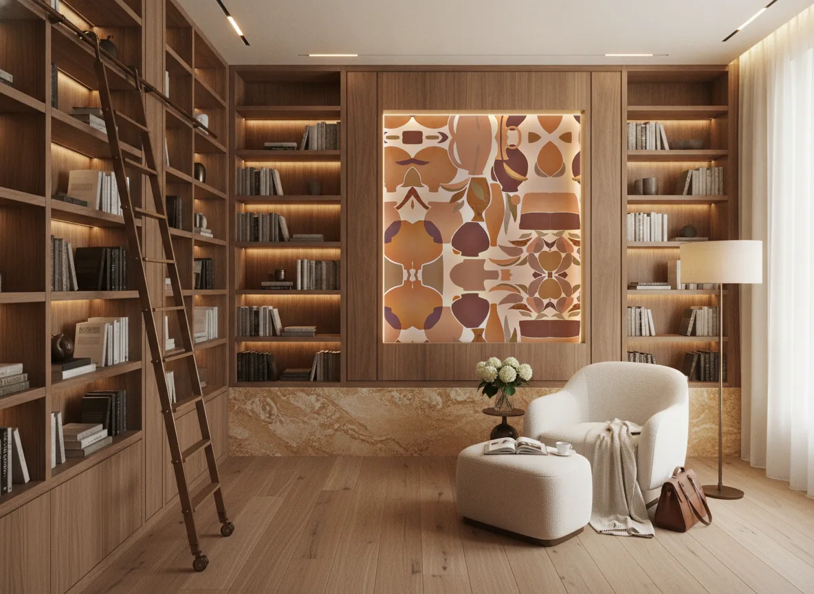 Vallauris — Biblioteka — podświetlone pole między regałami