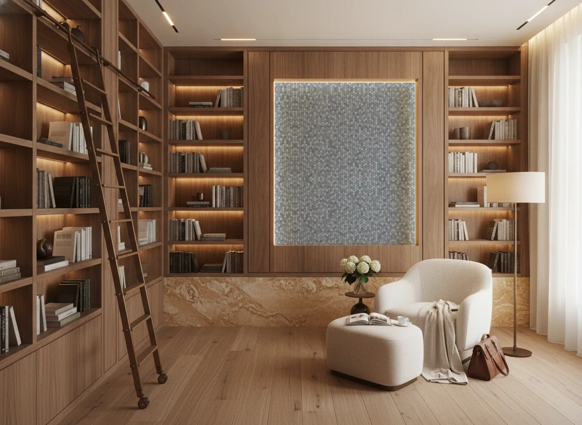 Drobne heksagony — Biblioteka — podświetlone pole między regałami
