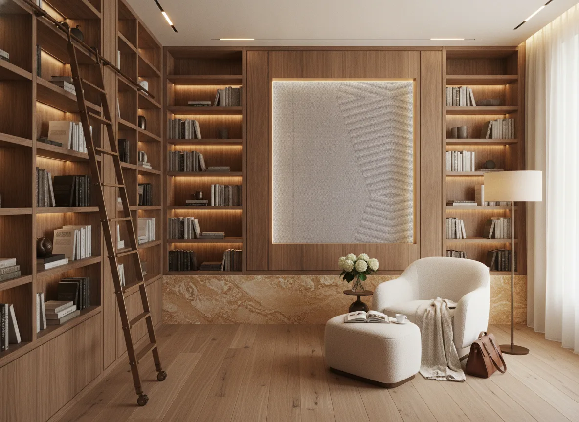 Polyform Vinacoustic Arcad — Biblioteka — podświetlone pole między regałami