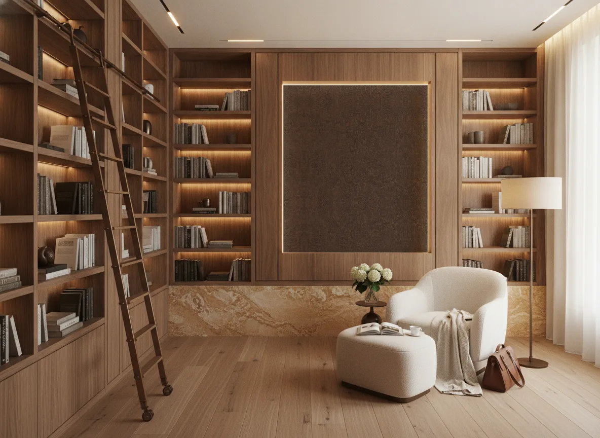 Tapeta obiektowa Bruce W15 — Biblioteka — podświetlone pole między regałami