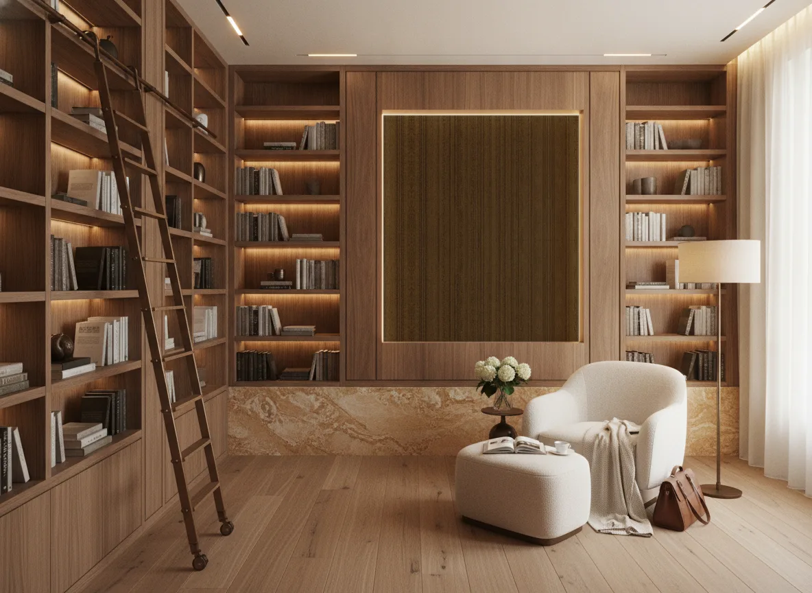 Tapeta obiektowa Cora W18 — Biblioteka — podświetlone pole między regałami