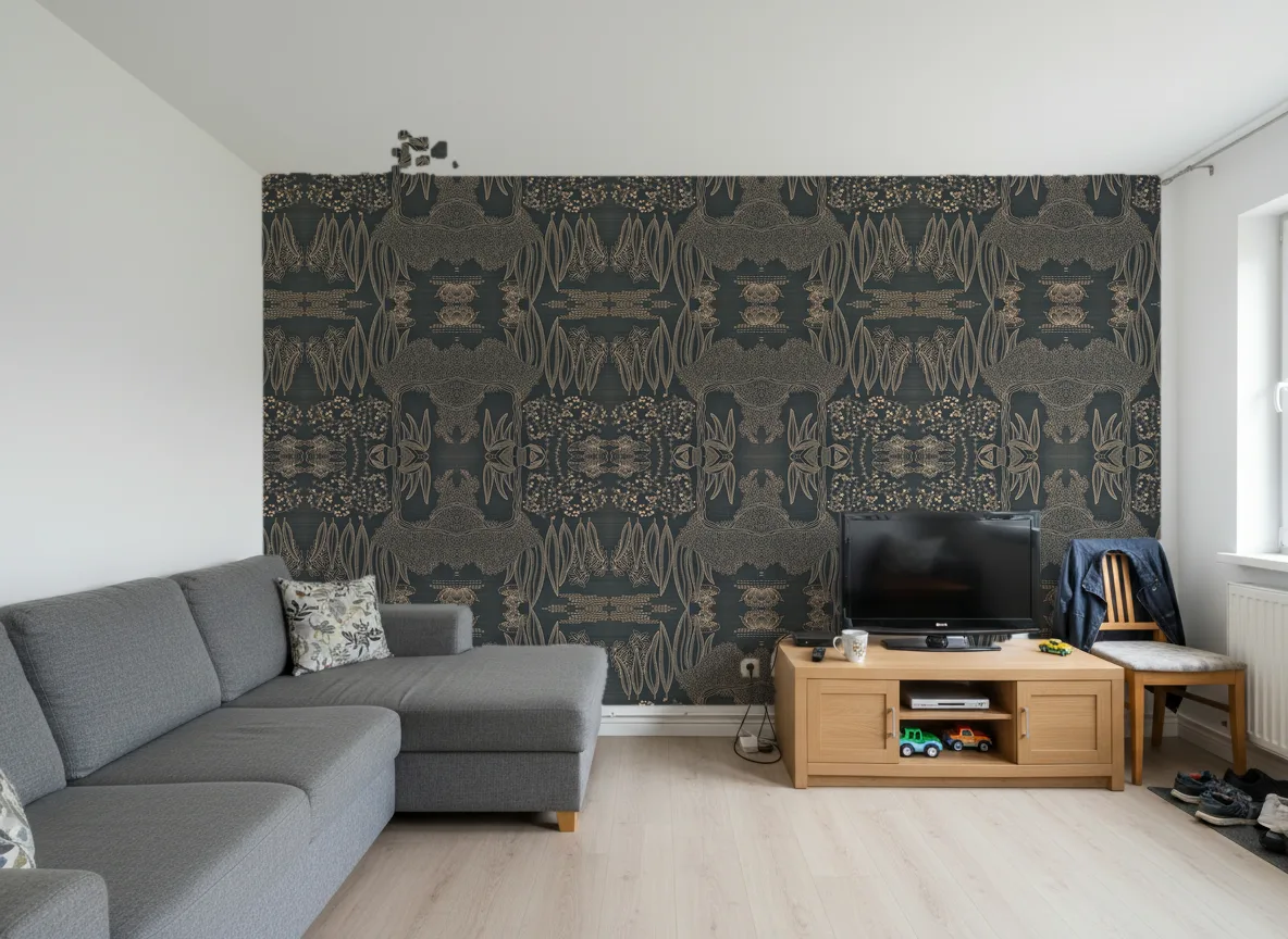 Hasu — Salon w bloku — ściana za sofą