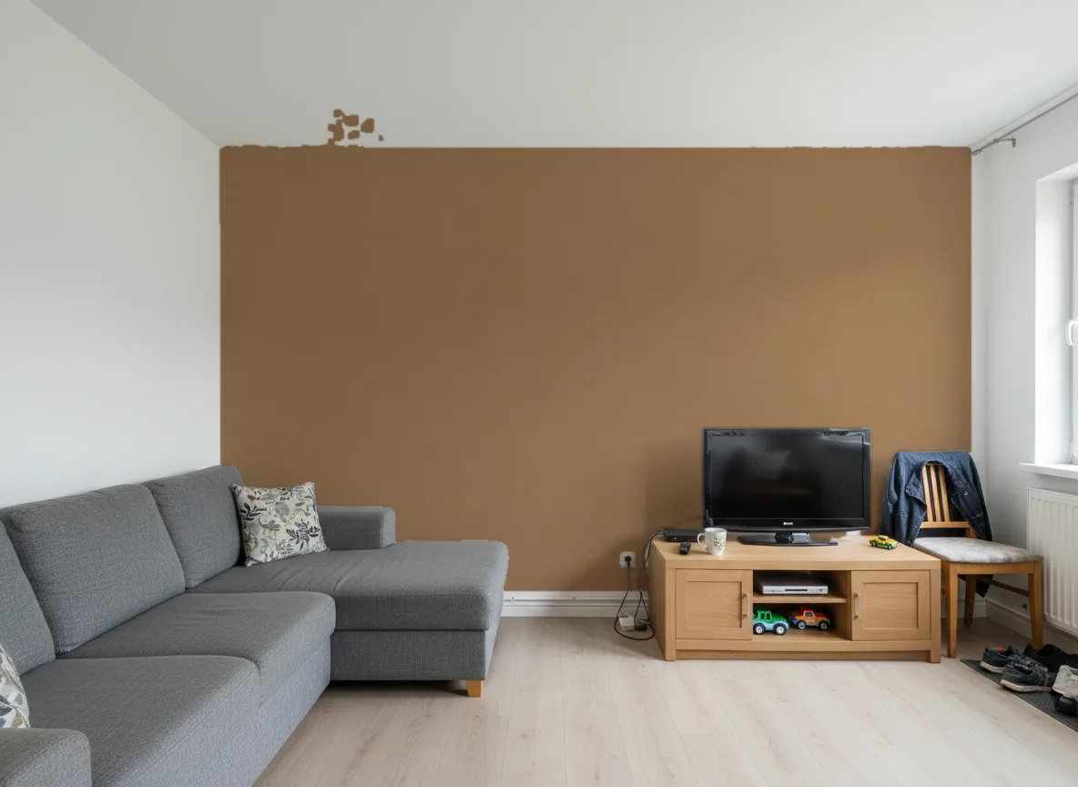 Minimalistyczna metaliczna — Salon w bloku — ściana za sofą