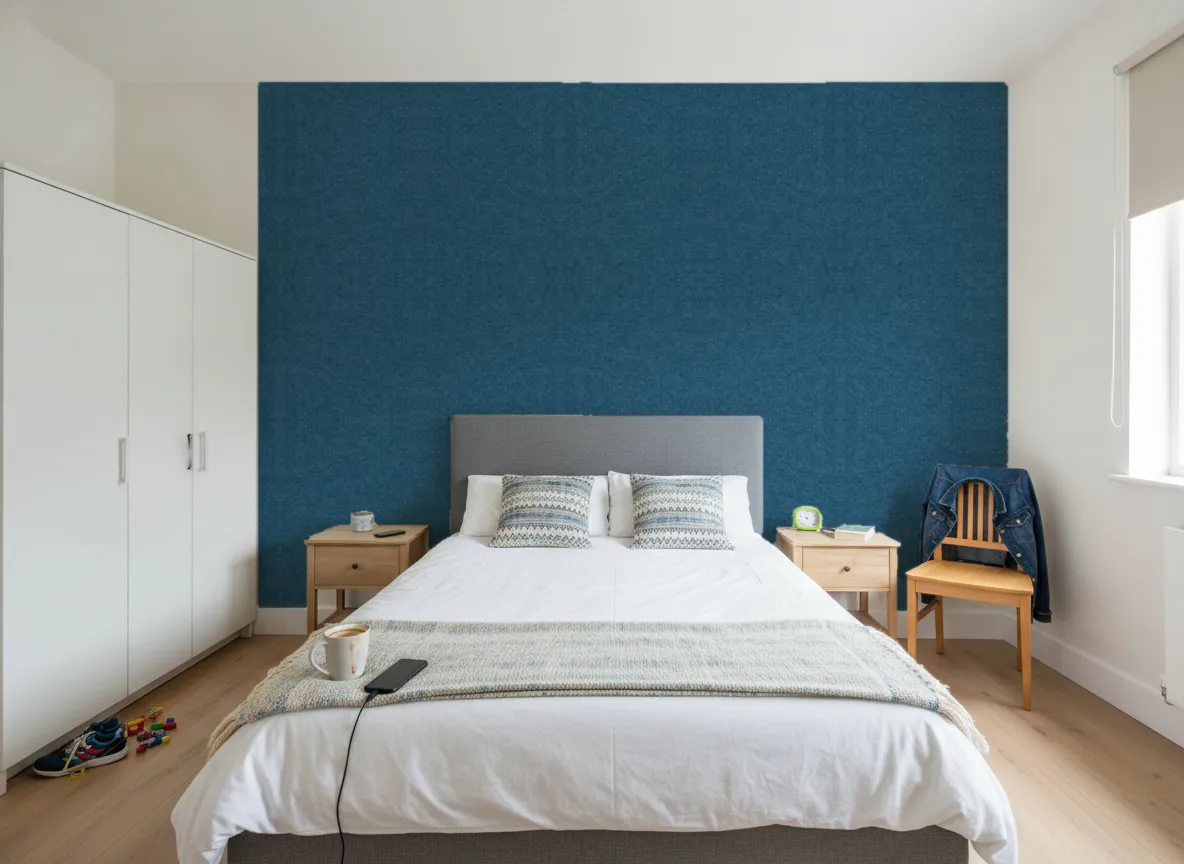 Slimwall Tiles — Sypialnia w bloku — ściana za łóżkiem