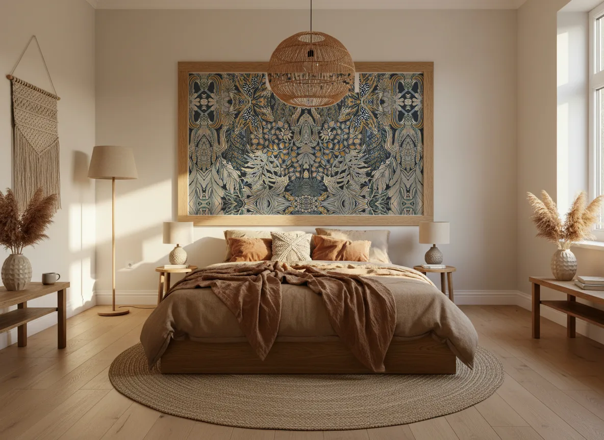 Borromee Jardin Felicia — Sypialnia boho — pole w dębowej ramie