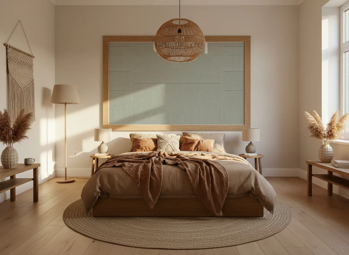 Polyform Vinacoustic Kent — Sypialnia boho — pole w dębowej ramie