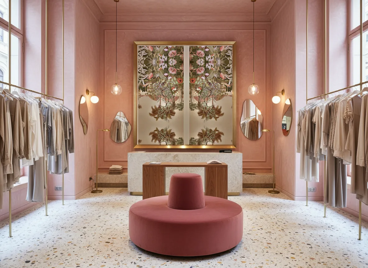 Kisama — Różowy butik — pole w mosiężnej ramie