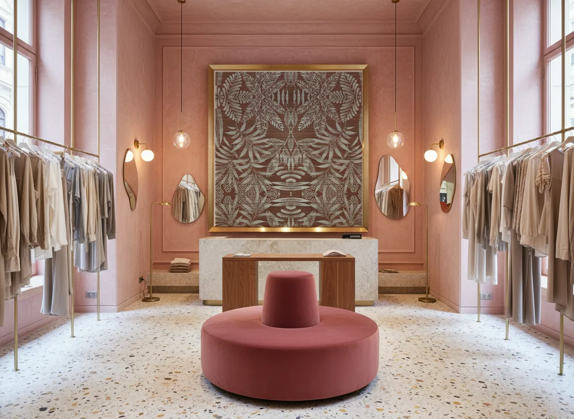 Mandrare — Różowy butik — pole w mosiężnej ramie