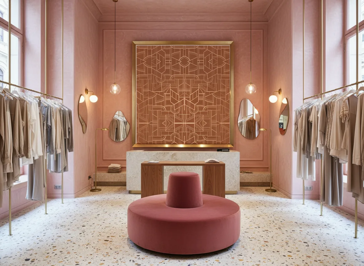 Reims — Różowy butik — pole w mosiężnej ramie