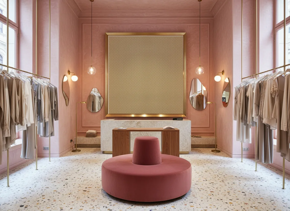 Wagara — Różowy butik — pole w mosiężnej ramie
