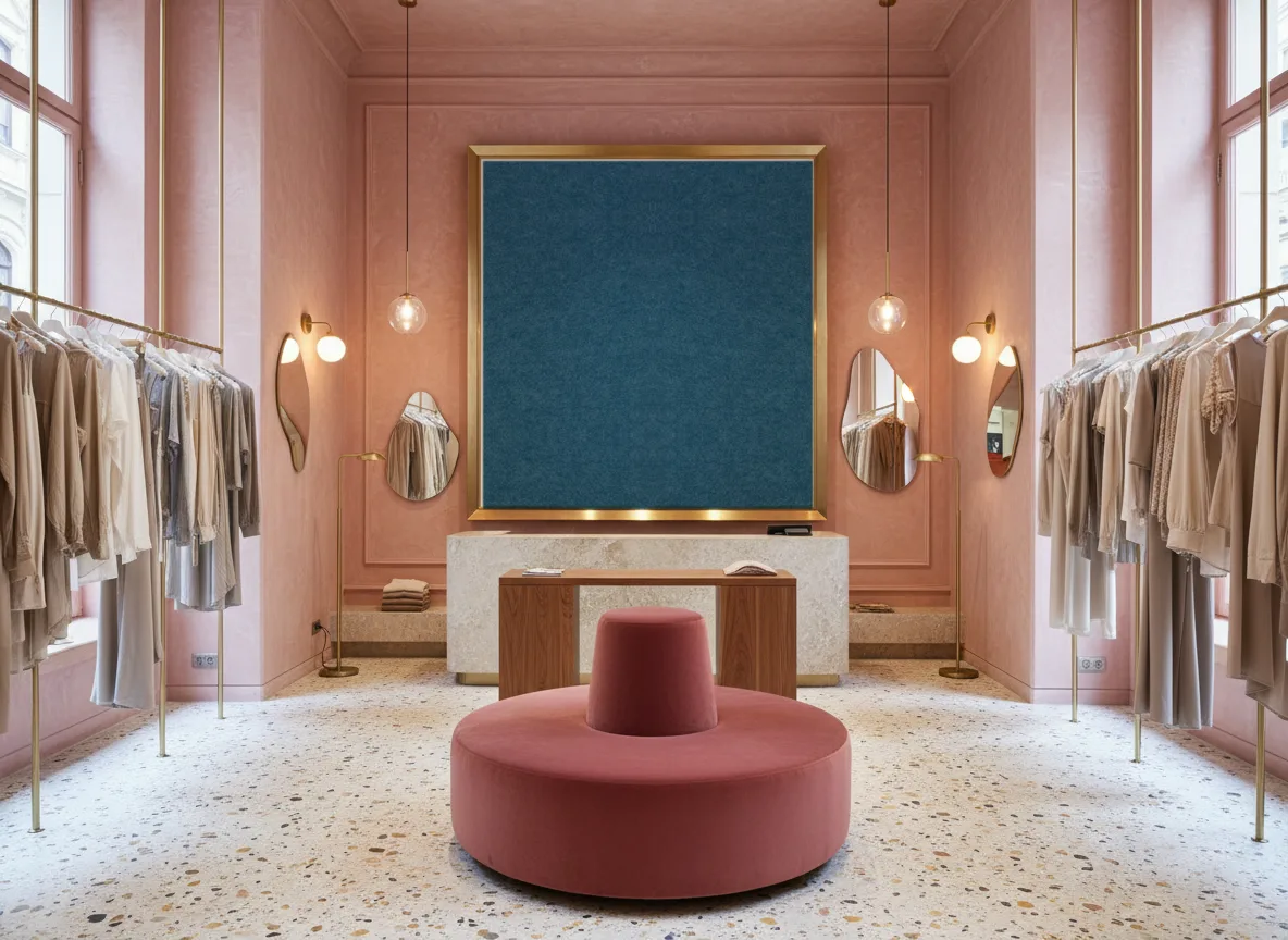 Slimwall Tiles — Różowy butik — pole w mosiężnej ramie