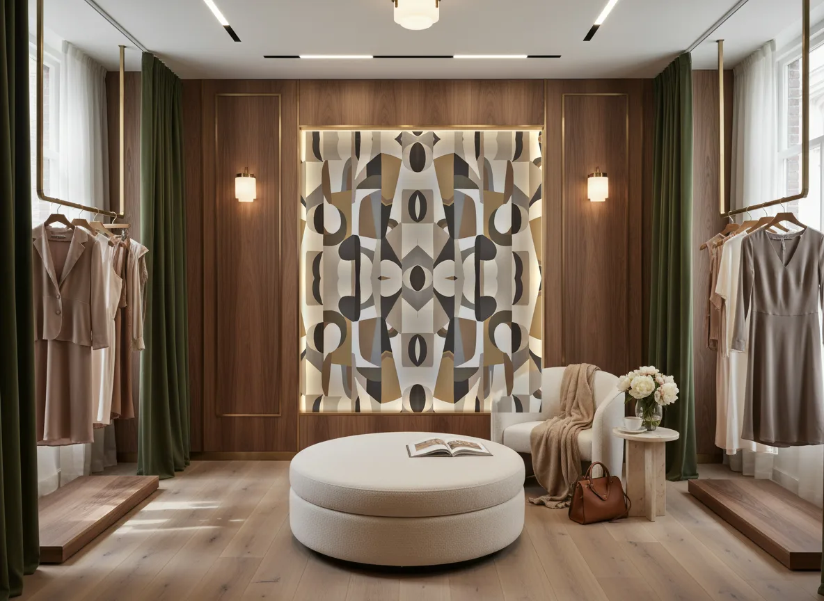 L'Atelier — Butik — podświetlona ściana przymierzalni