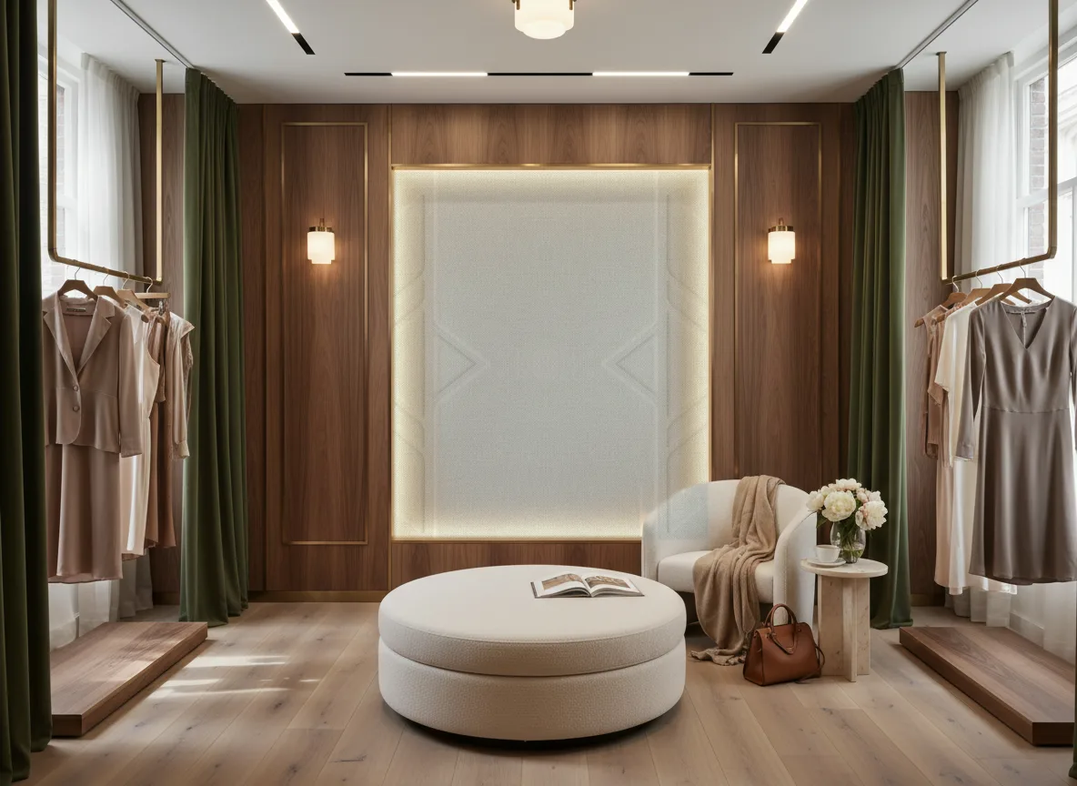 Polyform Vinacoustic Gallery — Butik — podświetlona ściana przymierzalni