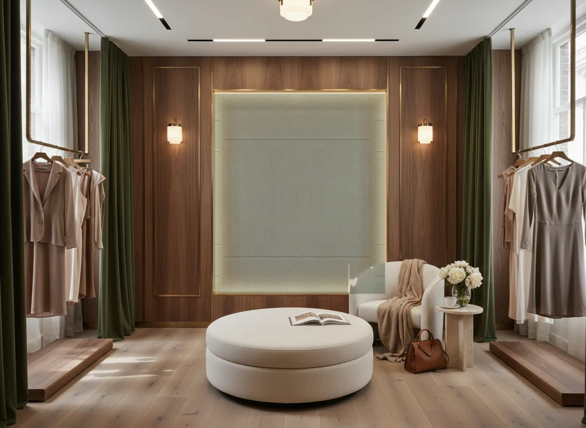 Polyform Vinacoustic Kent — Butik — podświetlona ściana przymierzalni