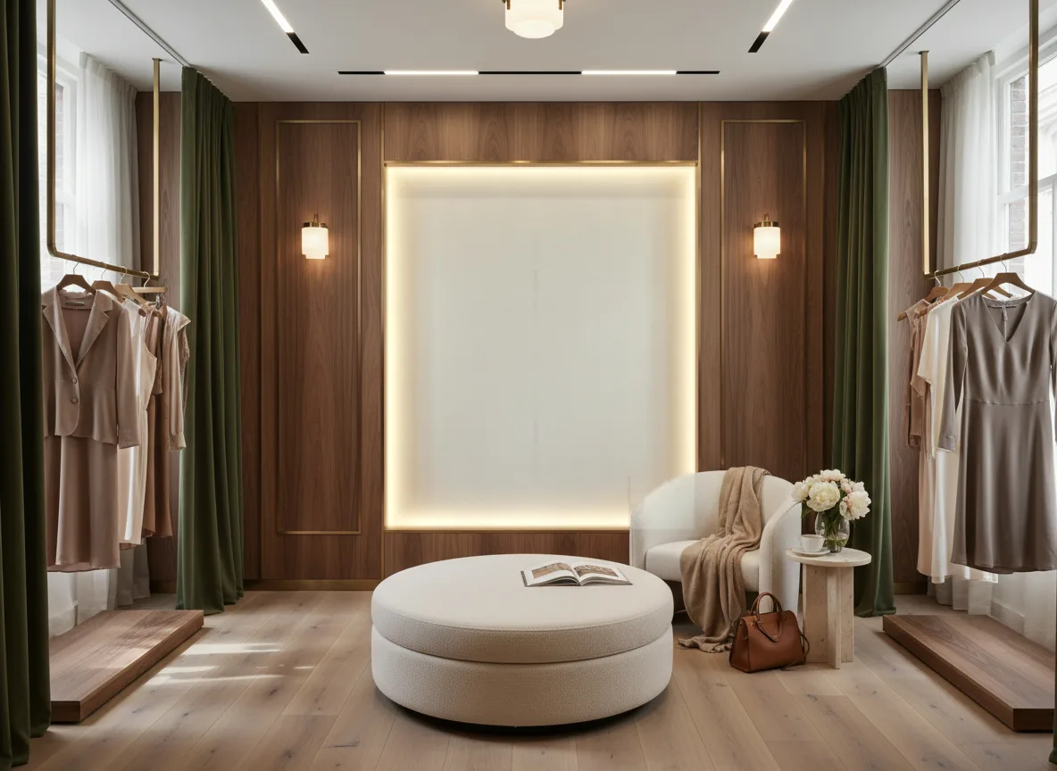 Vinacoustic Tivoli — Butik — podświetlona ściana przymierzalni