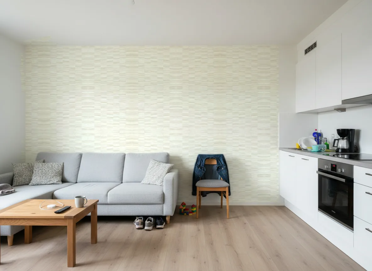 Stylosa Nature Precieuse – Textures — Mieszkanie deweloperskie — ściana za sofą