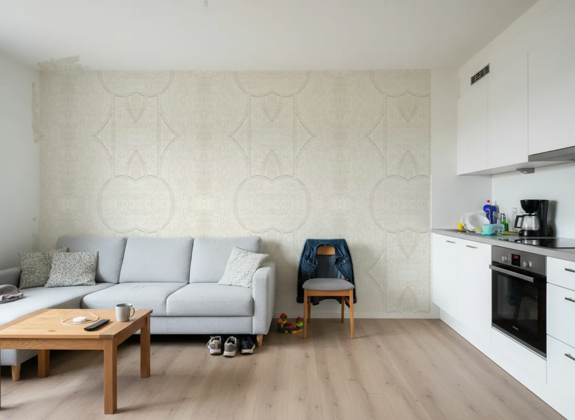 Polyform Vinacoustic Galeo — Mieszkanie deweloperskie — ściana za sofą