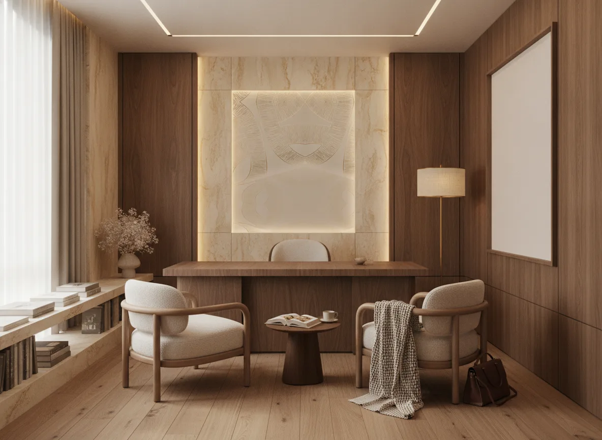Etienne — Gabinet premium — pole w kamieniu za biurkiem