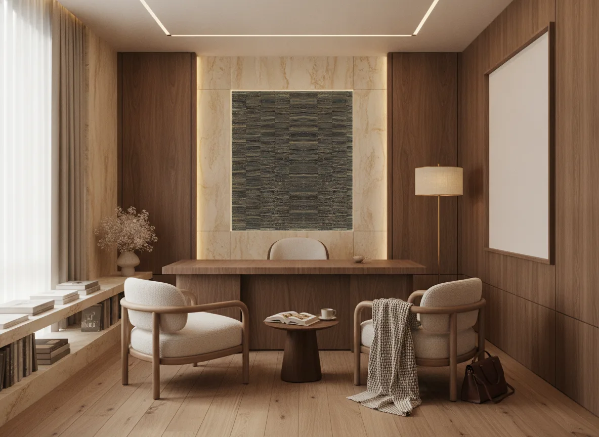 Lirio Nature Precieuse – Textures — Gabinet premium — pole w kamieniu za biurkiem